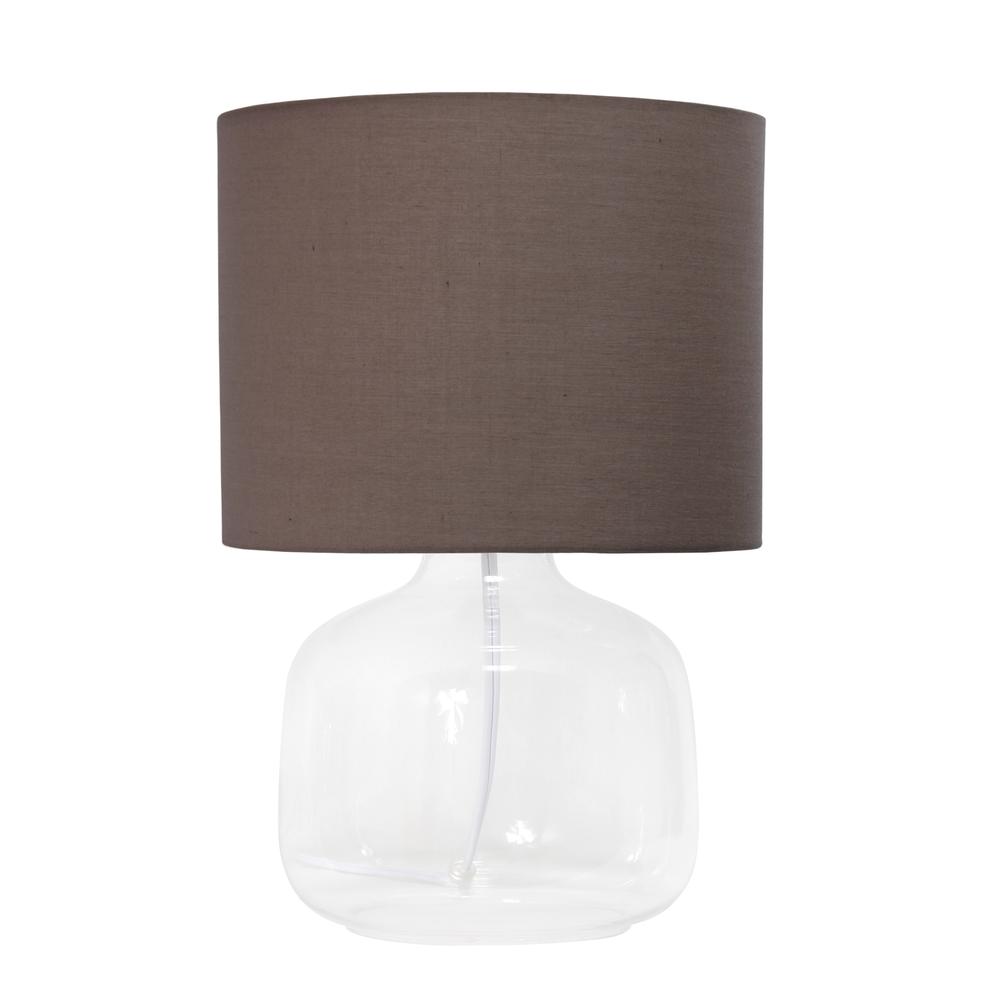 Glass Table Lamp with Fabric Shade, Clear with Gray Shade. Picture 5