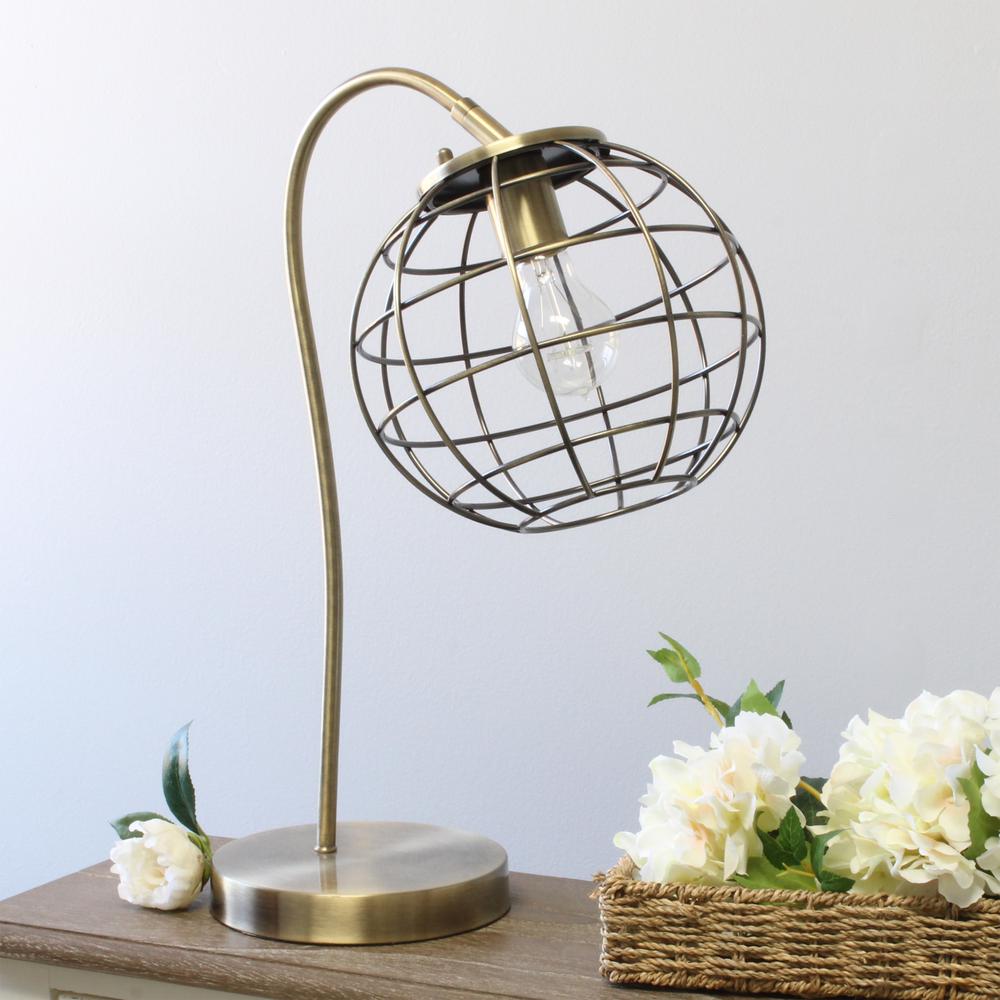 Elegant Designs Caged In Metal Table Lamp, Antique Brass. Picture 3