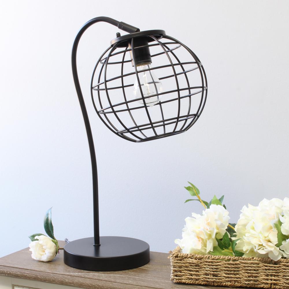 Elegant Designs Caged In Metal Table Lamp, Black. Picture 3