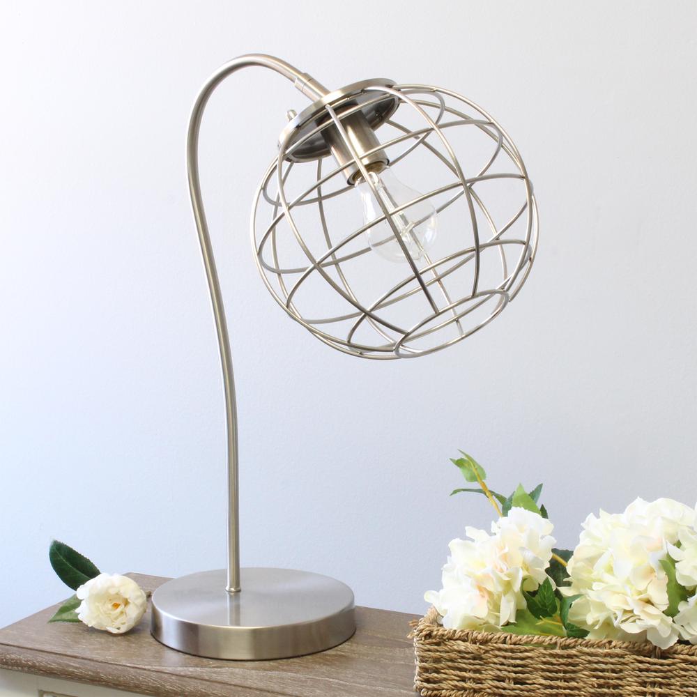 Elegant Designs Caged In Metal Table Lamp, Brushed Nickel. Picture 3