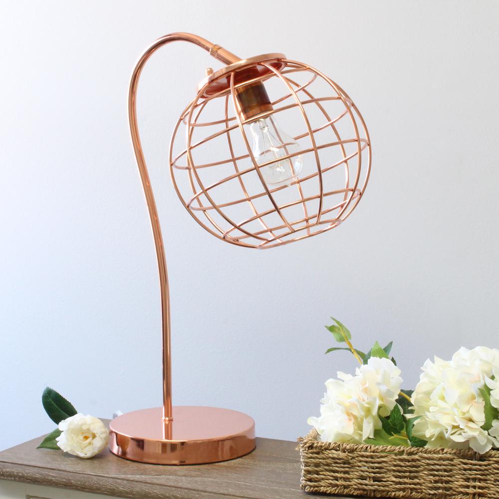Caged In Metal Table Lamp, Rose Gold. Picture 4