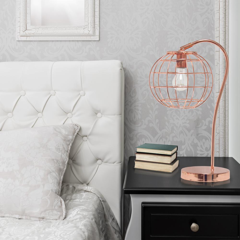 Caged In Metal Table Lamp, Rose Gold. Picture 5