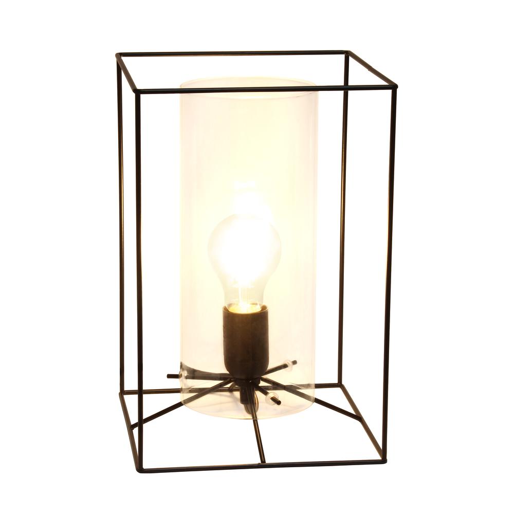 Large Exposed Glass and Metal  Table Lamp, Black/Clear. Picture 1