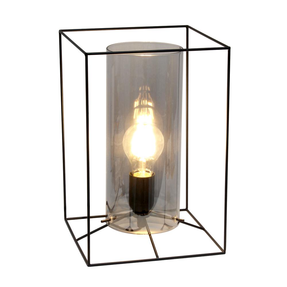 Large Exposed Glass and Metal  Table Lamp, Black/Smoke. Picture 1