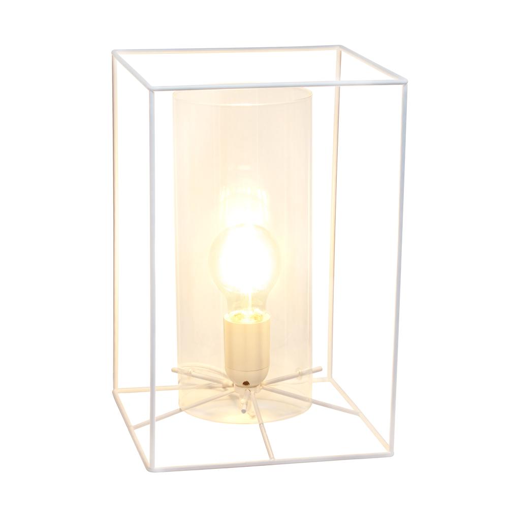 Large Exposed Glass and Metal  Table Lamp, White/Clear. Picture 1