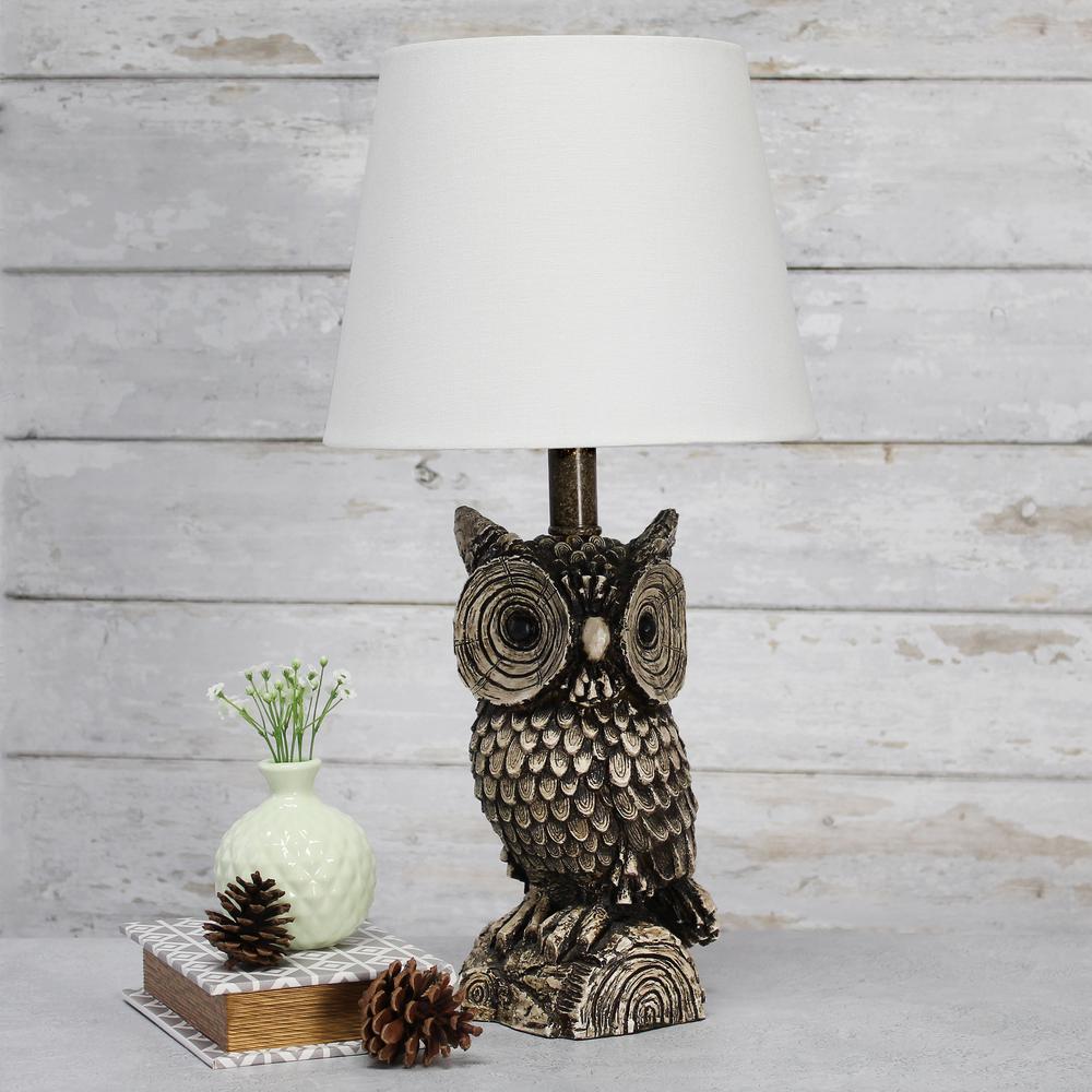 Simple Designs Woodland 19.85" Tall ContemporaryNight Owl Novelty Bedside Table Desk Lamp, White shade. Picture 3