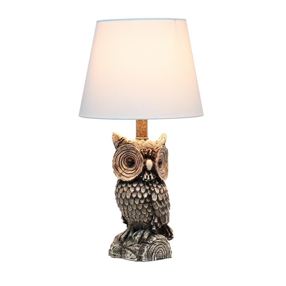 Simple Designs Woodland 19.85" Tall ContemporaryNight Owl Novelty Bedside Table Desk Lamp, White shade. Picture 9