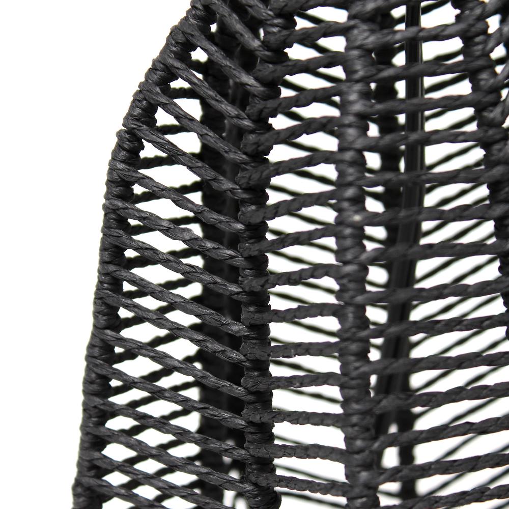 21" Tall Boho Coastal Paper Rope Rattan Lamp with Light Gray Fabric Linen, Black. Picture 3