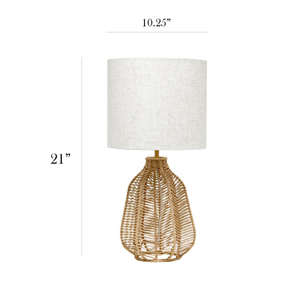 21" Coastal Rustic Paper Rope Rattan Table Lamp with Light Beige Linen, Natural. Picture 5