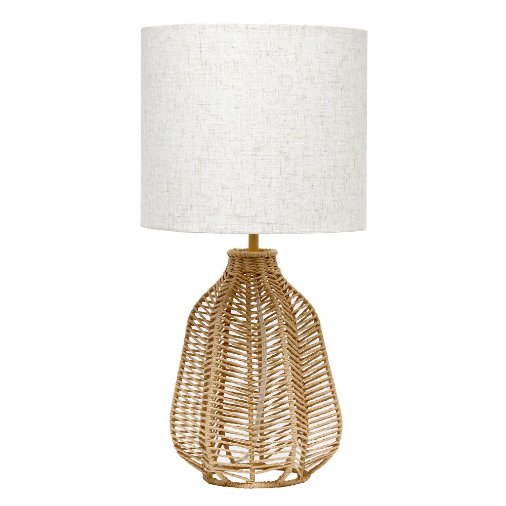 21" Coastal Rustic Paper Rope Rattan Table Lamp with Light Beige Linen, Natural. Picture 9
