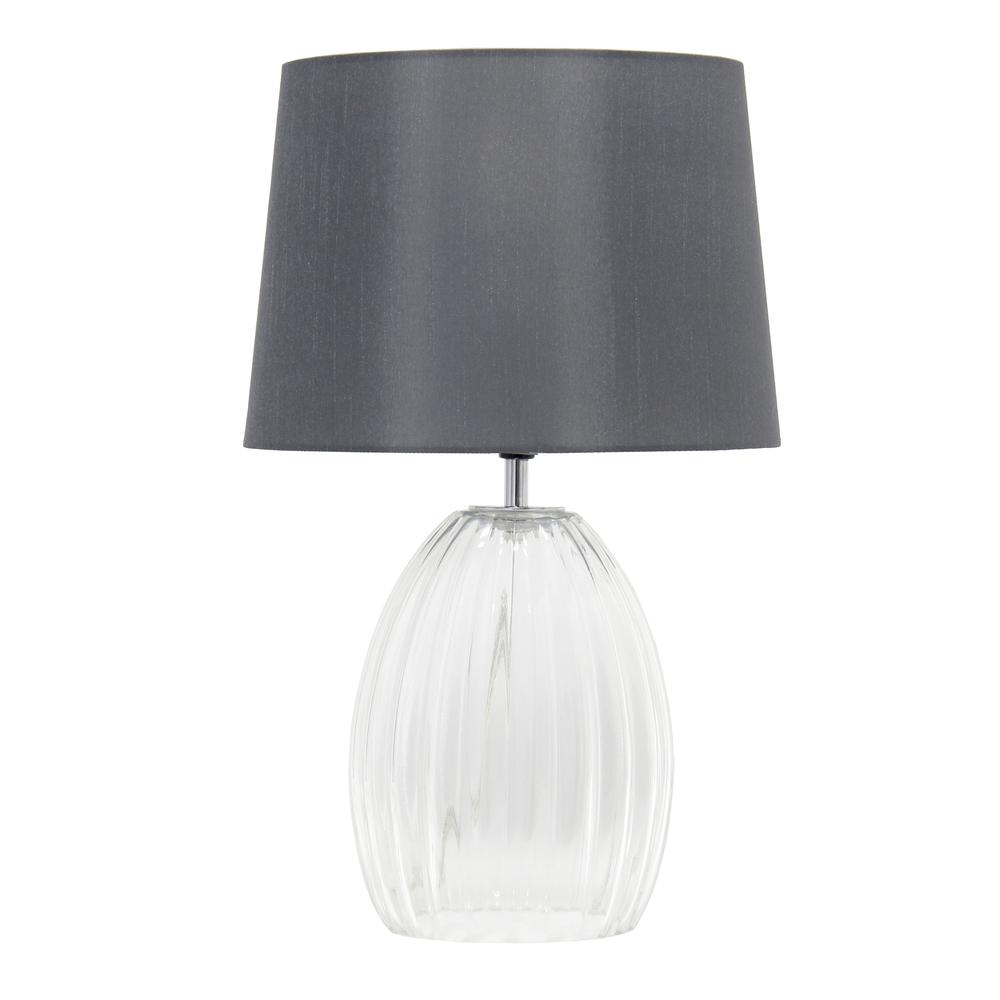 17.63" Ribbed Glass Endtable Bedside Table Desk Lamp with Gray Fabric, Clear. Picture 8