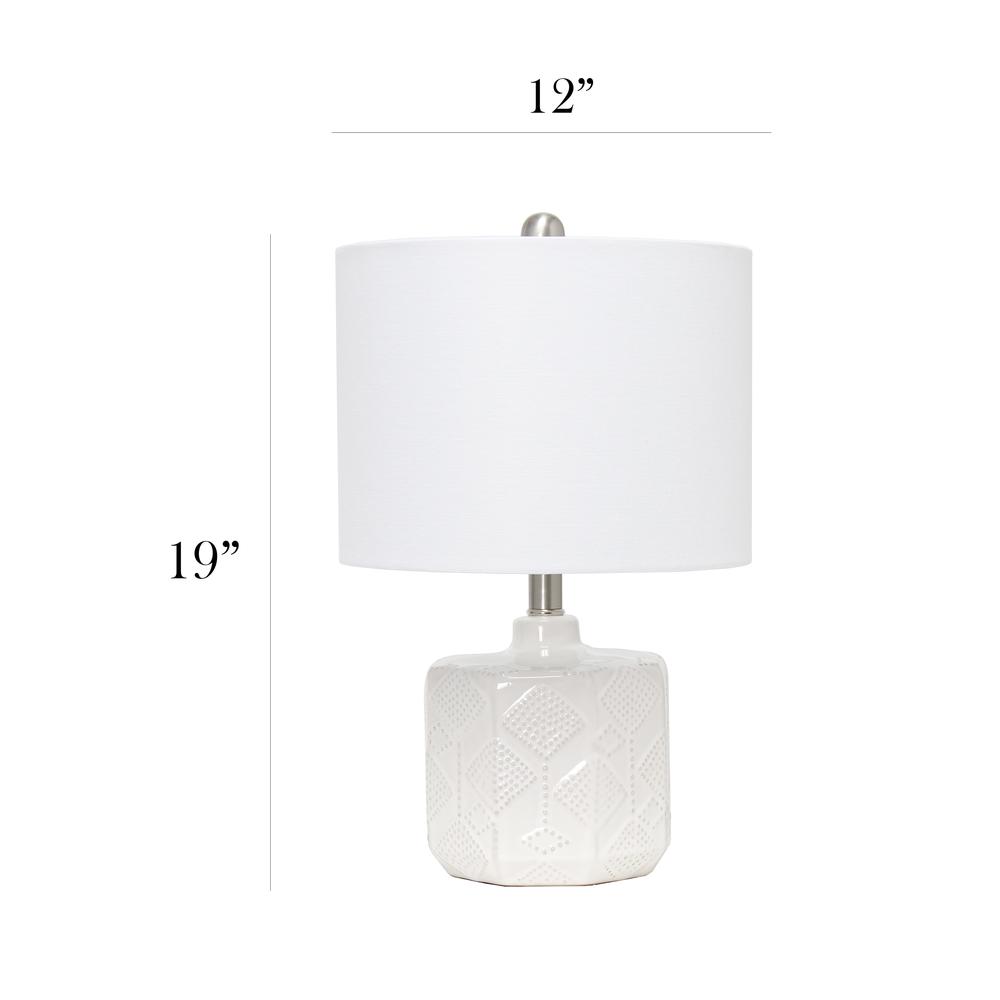 19" Floral Textured Ceramic Bedside Table Desk Lamp with White Fabric, Off White. Picture 5