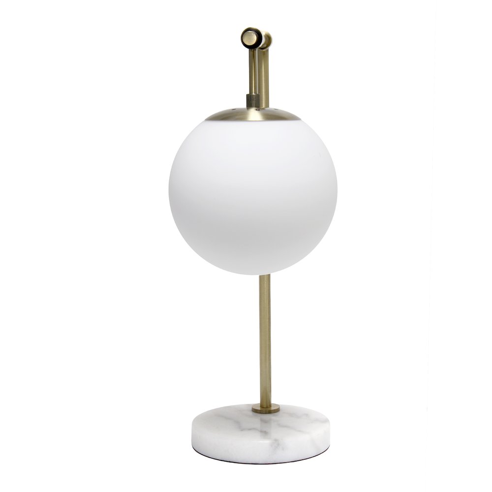 21" White Glass Globe Shade Table Desk Lamp, Antique Brass. Picture 2