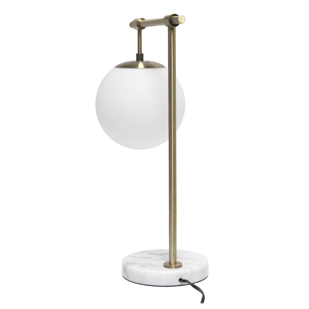 21" White Glass Globe Shade Table Desk Lamp, Antique Brass. Picture 3