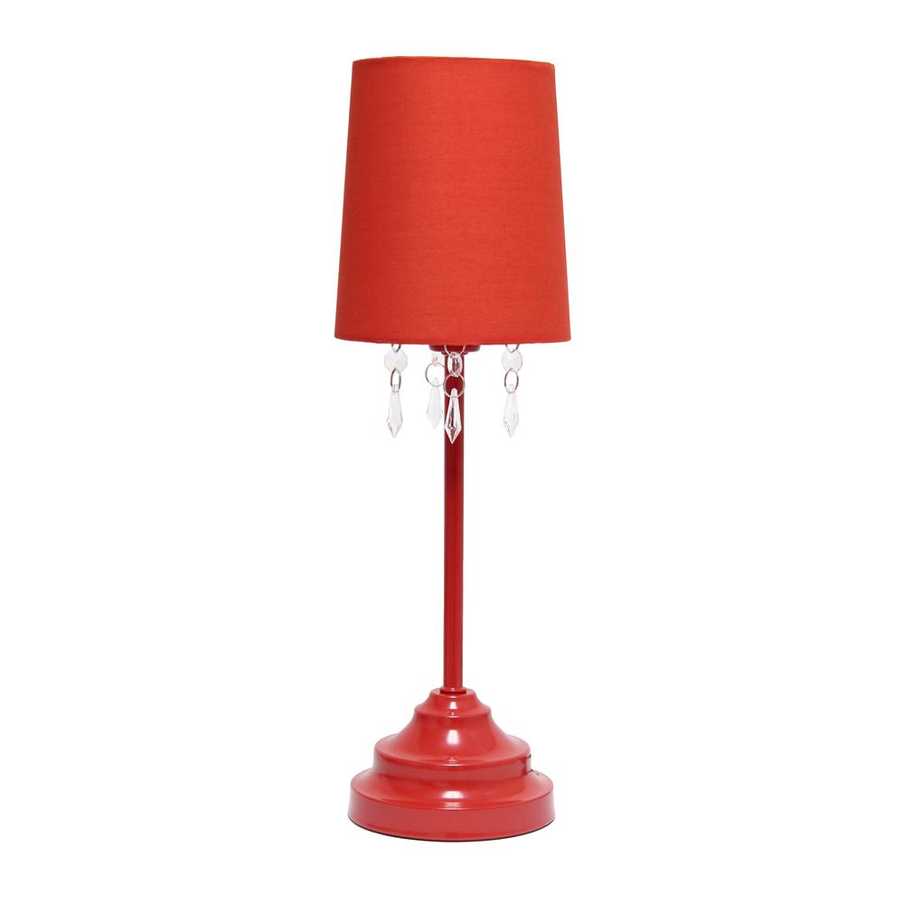 Simple Designs Table Lamp with Red Shade and Hanging Acrylic Beads