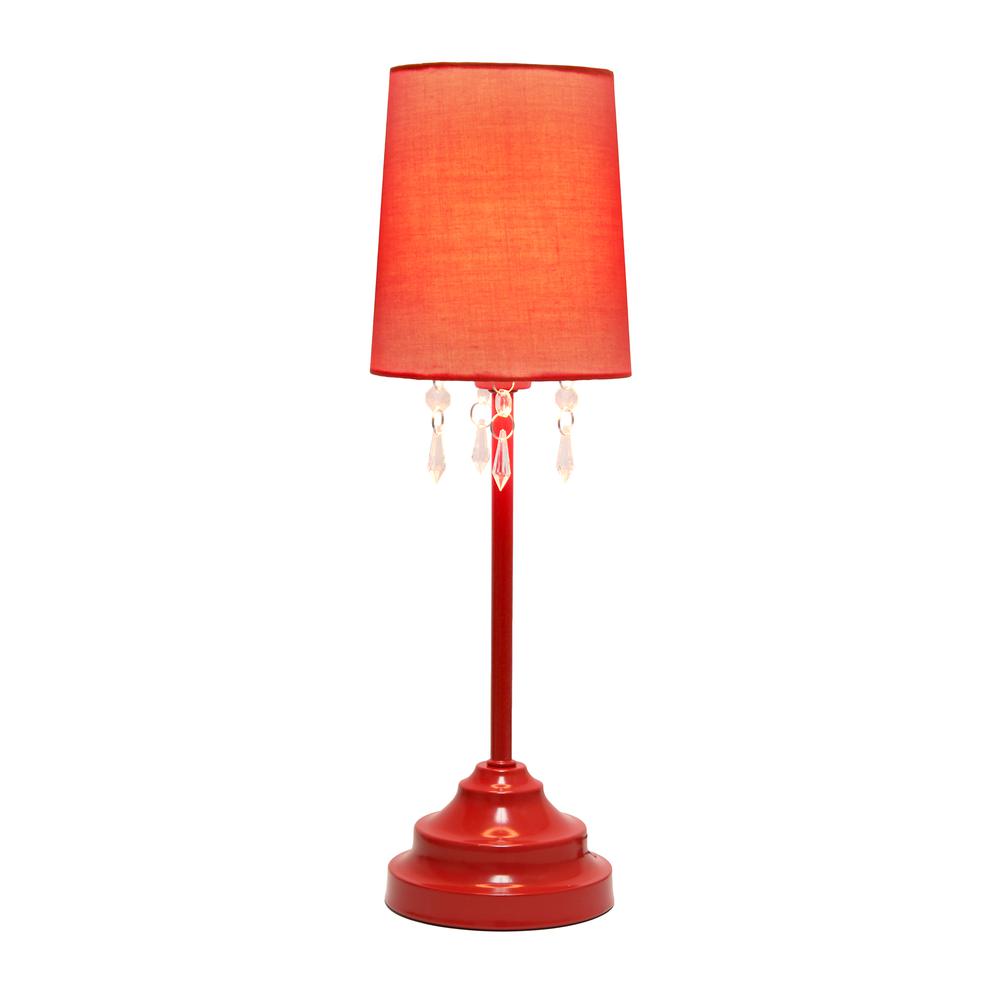 Simple Designs Table Lamp with Red Shade and Hanging Acrylic Beads