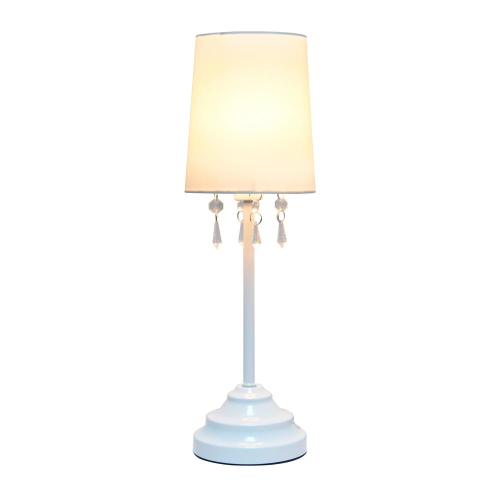Simple Designs Table Lamp with White Shade and Hanging Acrylic Beads
