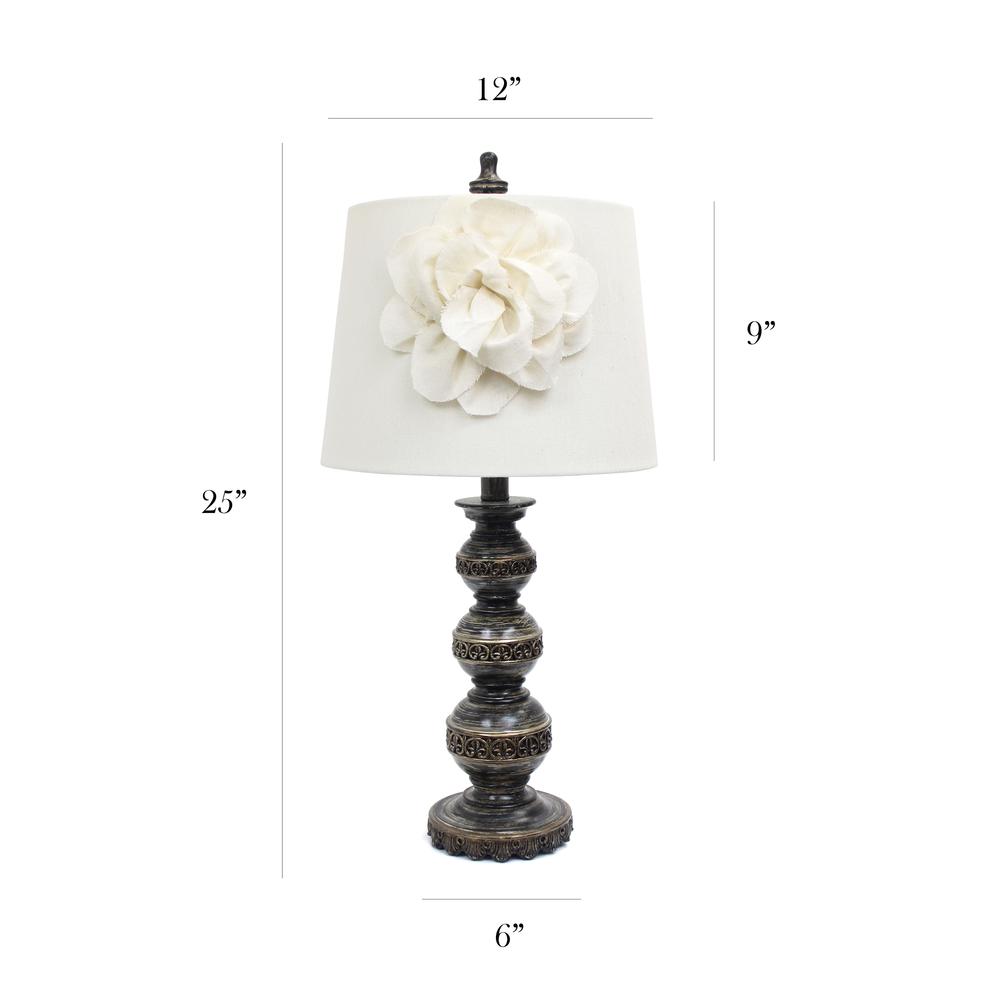 Aged Bronze Stacked Ball Lamp with Couture Linen Flower Shade. Picture 1