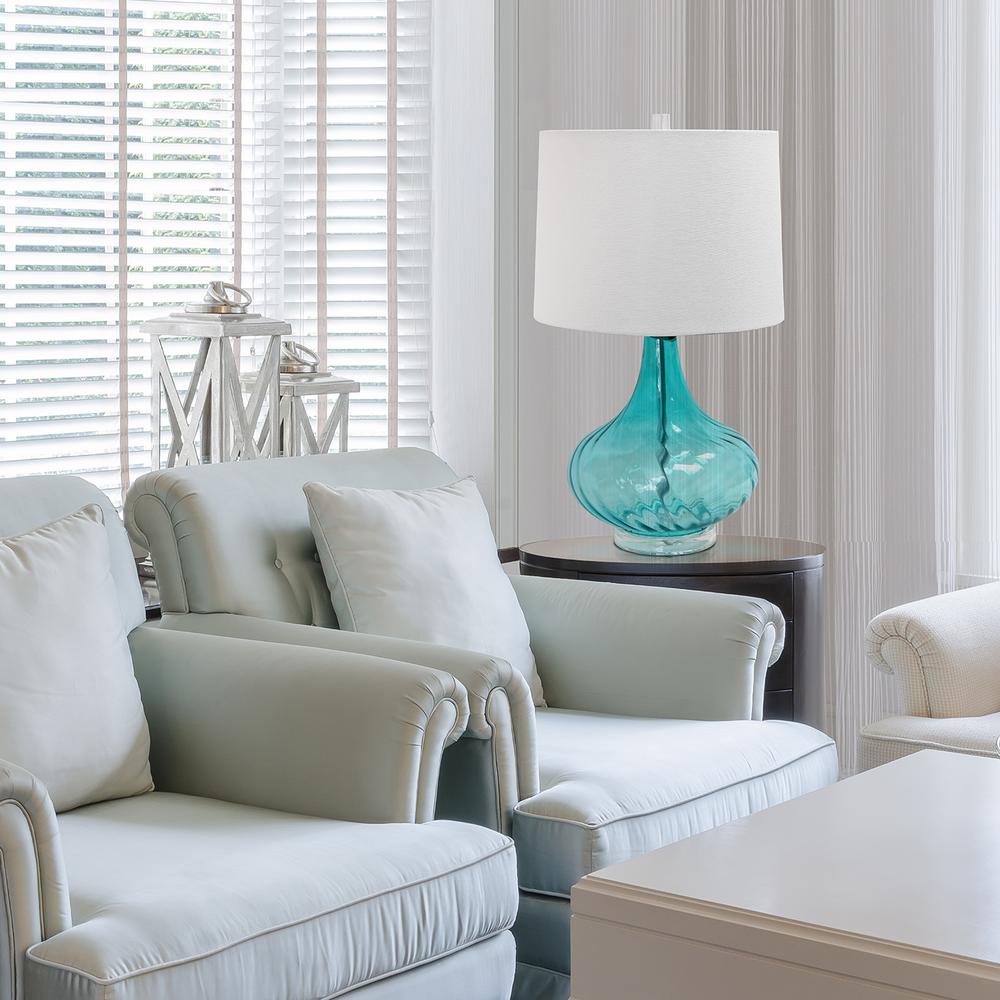 Glass Table Lamp with Fabric Shade, Light Blue. Picture 2