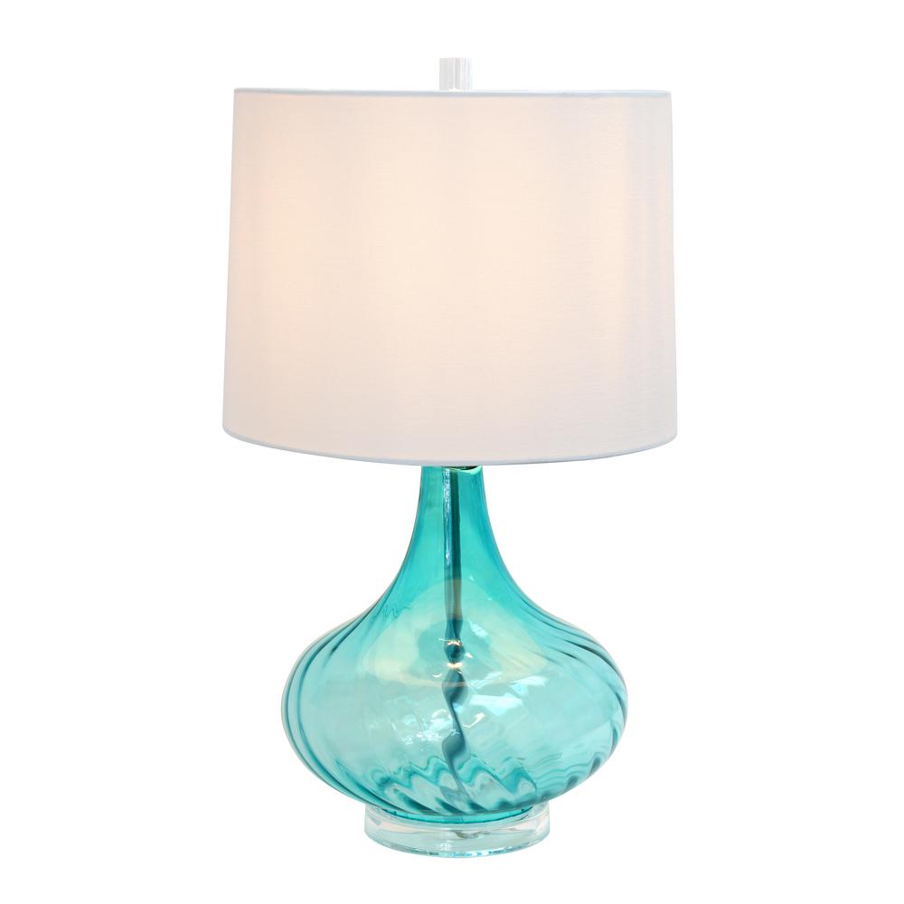 Glass Table Lamp with Fabric Shade, Light Blue. Picture 4