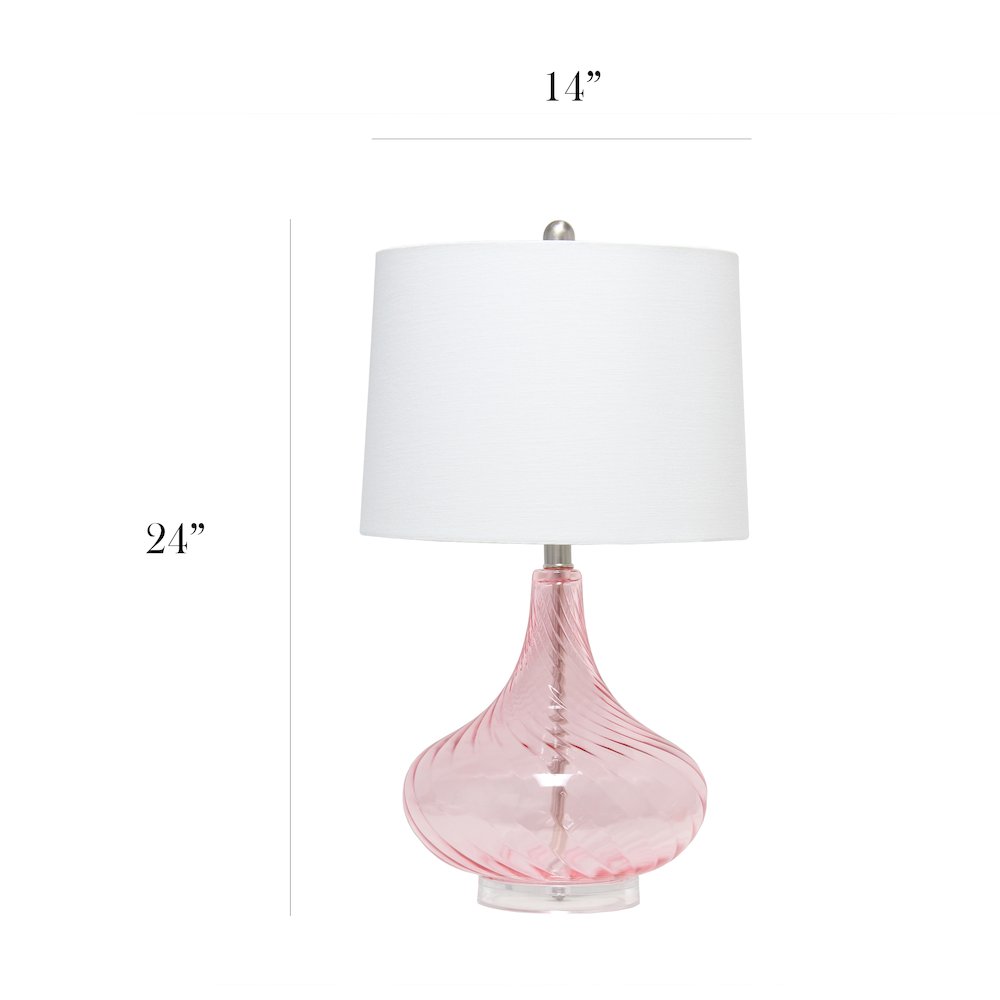 24" Refined Rippled Table Lamp with White Linen Tapered Drum Shade, Pink. Picture 7
