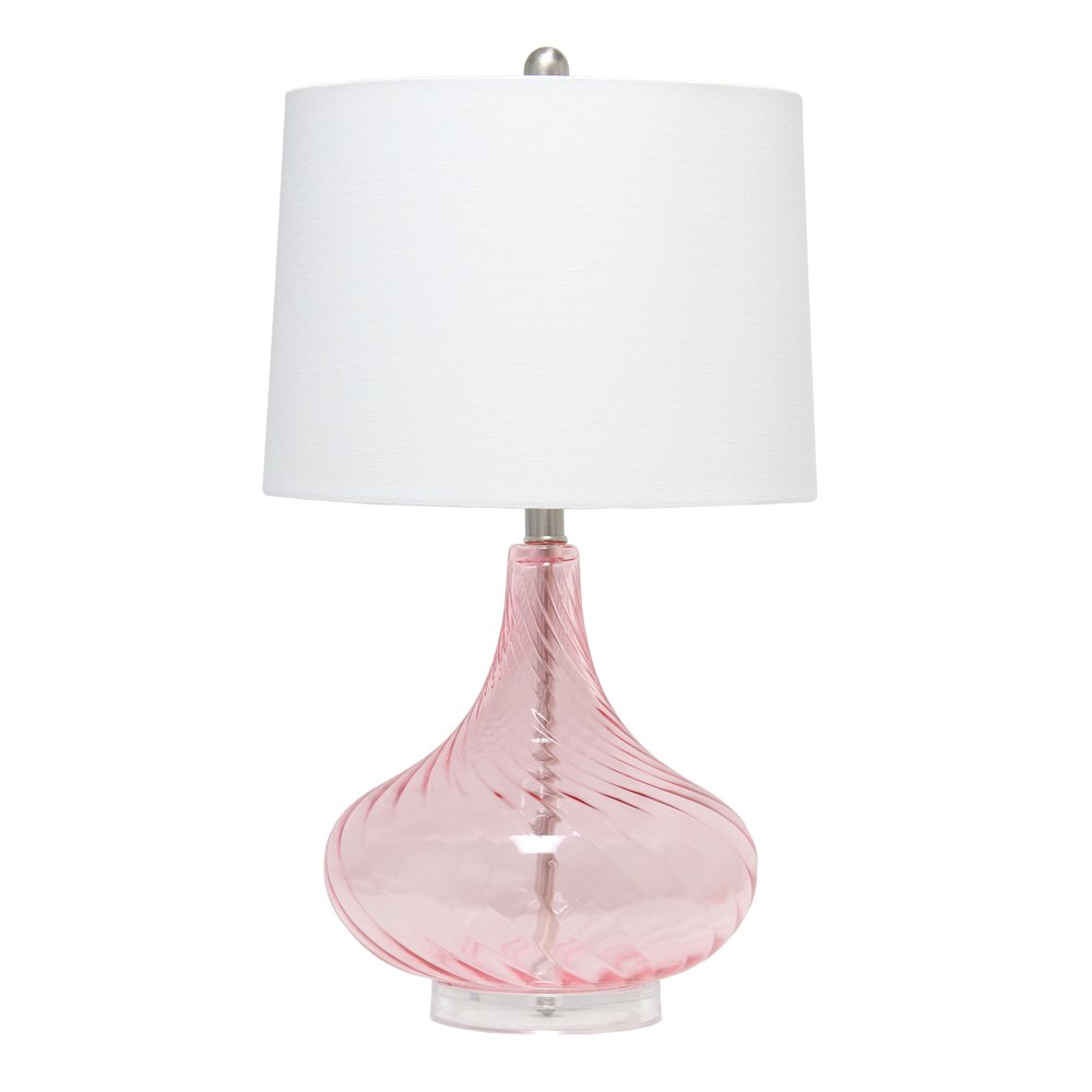 24" Refined Rippled Table Lamp with White Linen Tapered Drum Shade, Pink. Picture 1