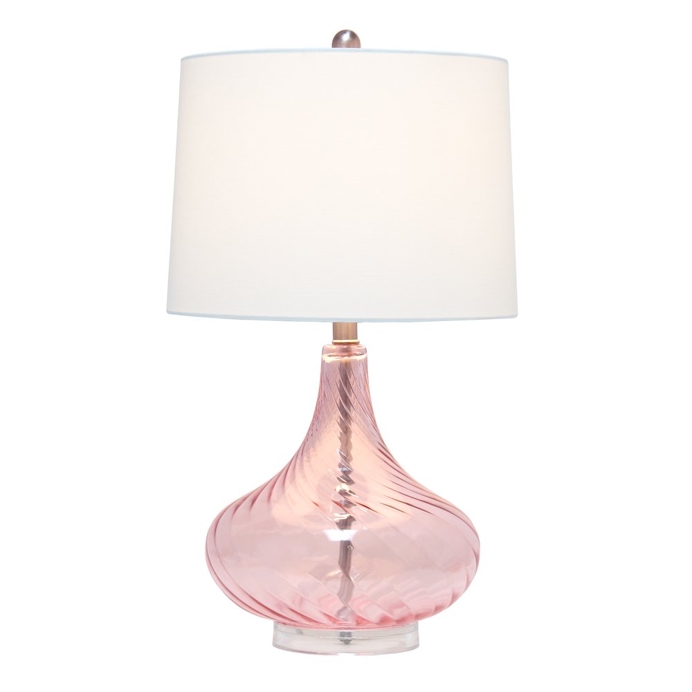 24" Refined Rippled Table Lamp with White Linen Tapered Drum Shade, Pink. Picture 9