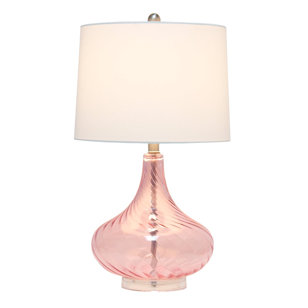 24" Refined Rippled Table Lamp with White Linen Tapered Drum Shade, Pink. Picture 10