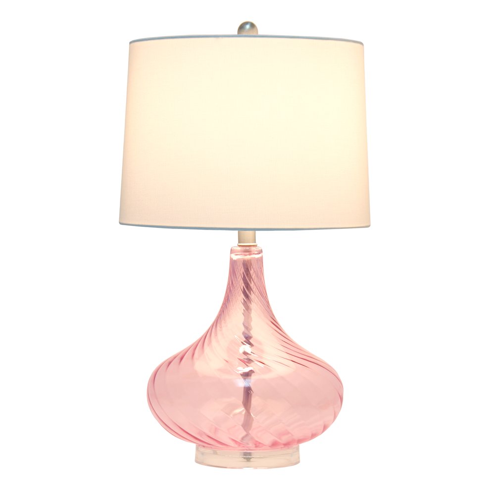 24" Refined Rippled Table Lamp with White Linen Tapered Drum Shade, Pink. Picture 11