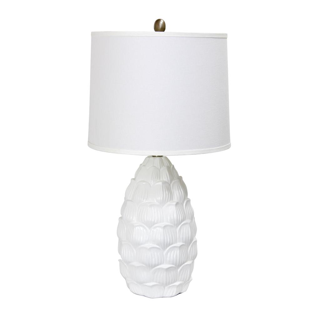Resin Table Lamp with Fabric Shade, White. Picture 3