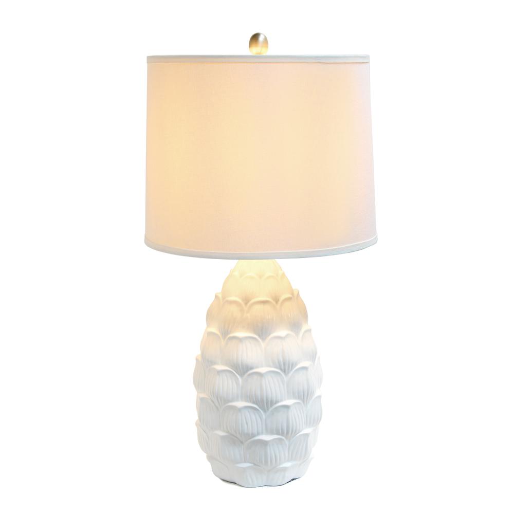 Elegant Designs Resin Table Lamp with Fabric Shade, White 