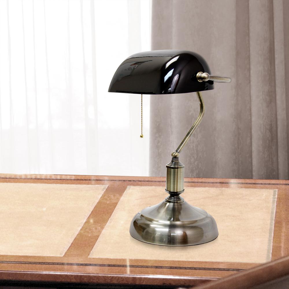 Executive Banker's Desk Lamp with Glass Shade, Black. Picture 1
