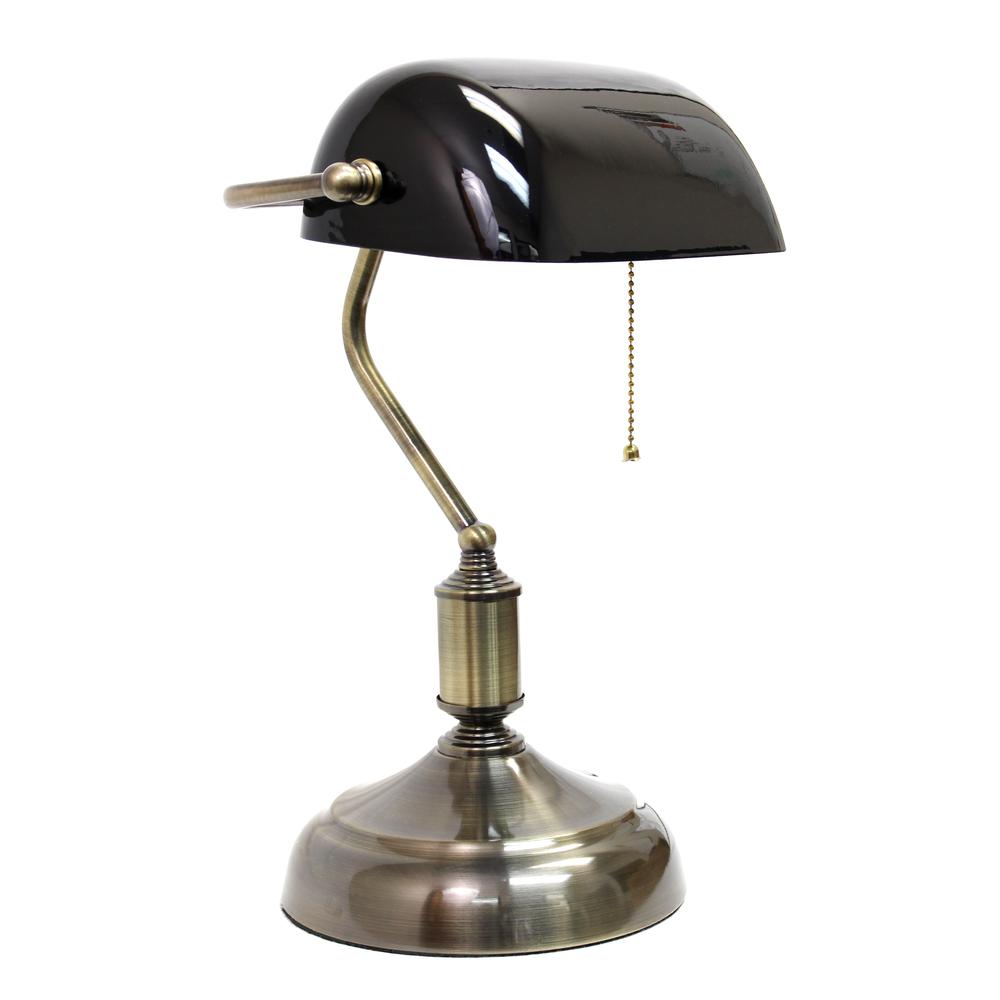 Executive Banker's Desk Lamp with Glass Shade, Black. Picture 2