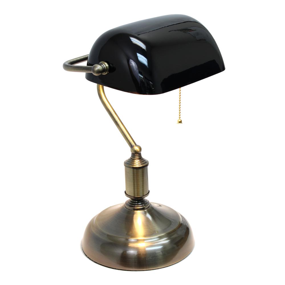Executive Banker's Desk Lamp with Glass Shade, Black. Picture 3