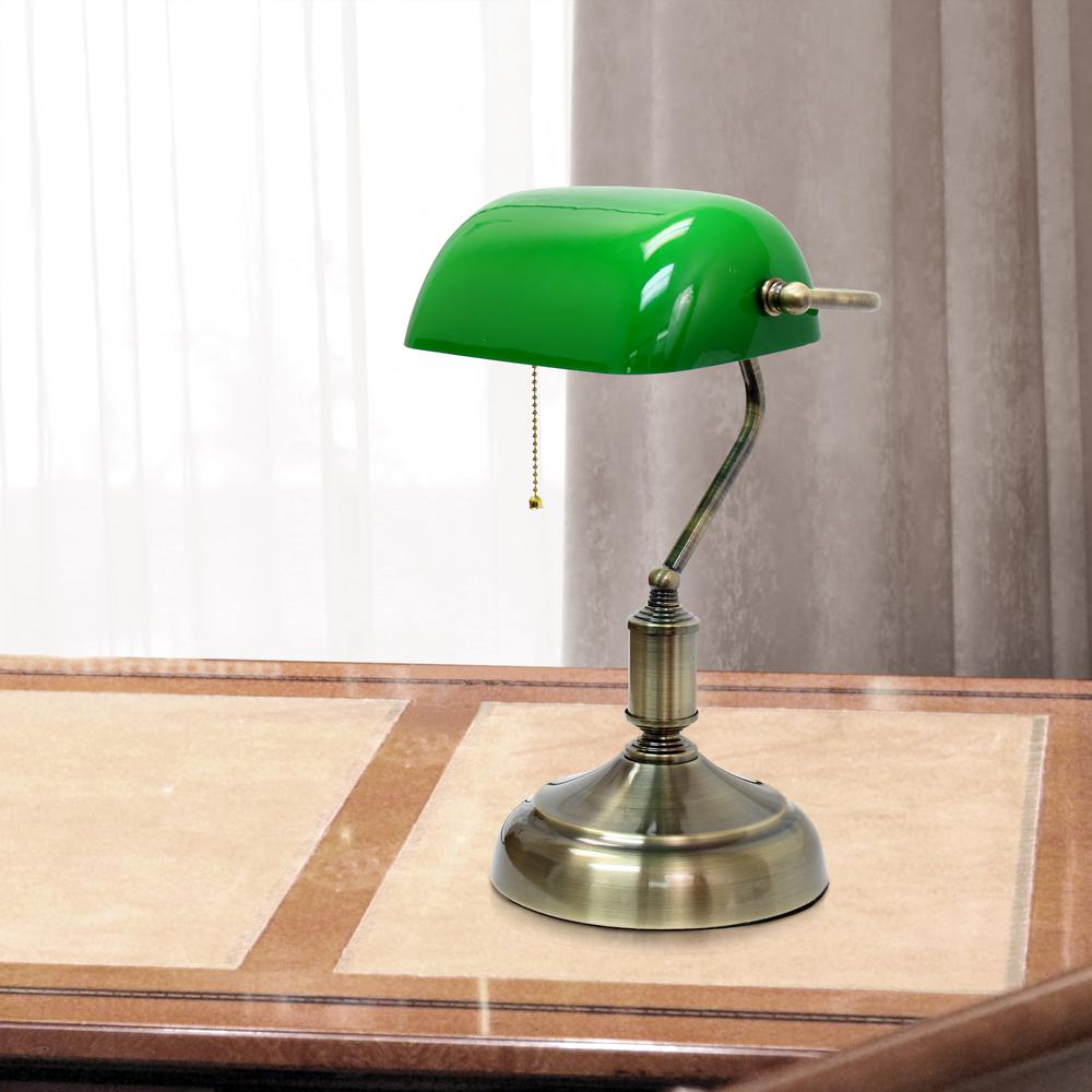 Simple Designs Executive Banker's Desk Lamp with Glass Shade, Green. Picture 2
