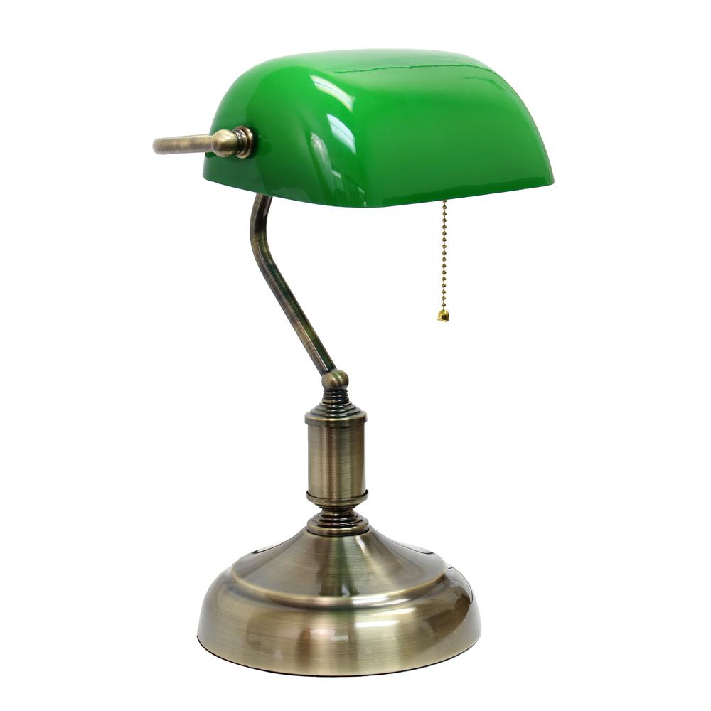 Simple Designs Executive Banker's Desk Lamp with Glass Shade, Green. Picture 3