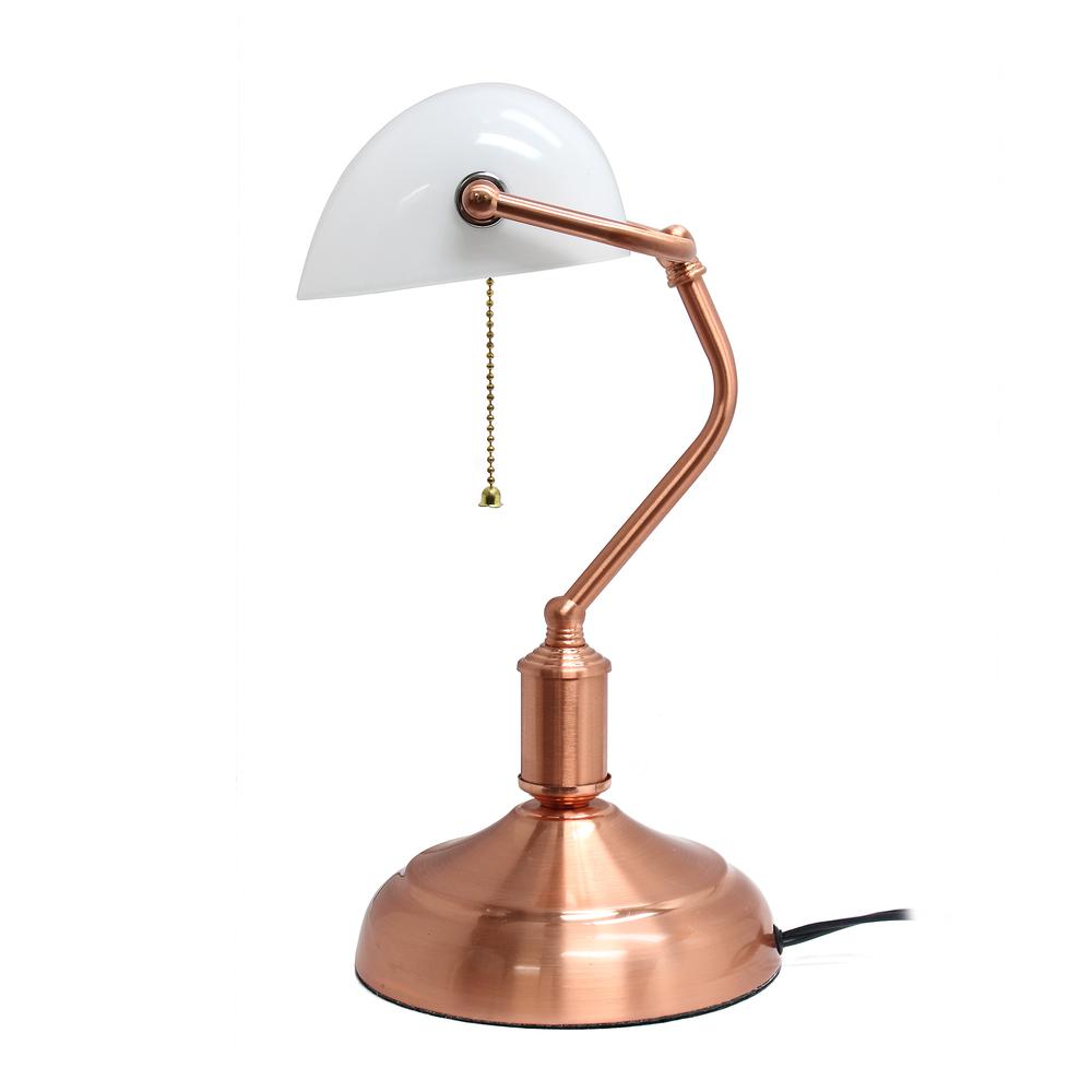 Executive Banker's Desk Lamp with White Glass Shade, Rose Gold. Picture 4