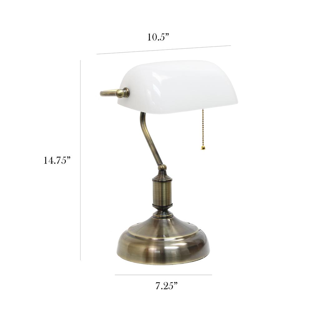 Executive Banker's Desk Lamp with Glass Shade, White. Picture 1