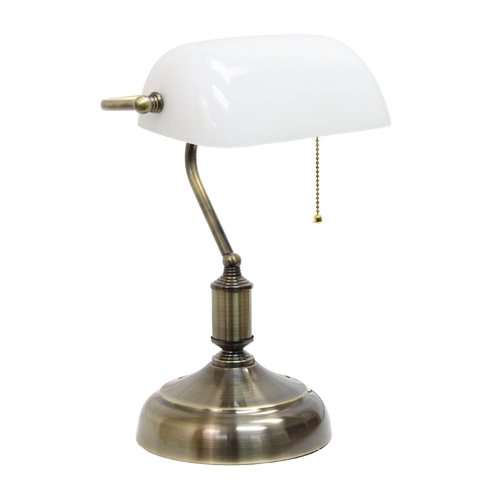 Executive Banker's Desk Lamp with Glass Shade, White. Picture 3