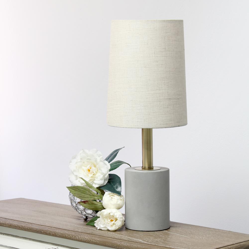 Elegant Designs Cement Table Lamp with Antique Brass Detail, Khaki. Picture 3