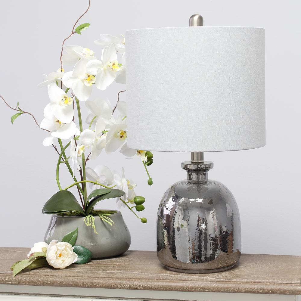 Elegant Designs Silvery Glass Table Lamp with Light Gray Shade. Picture 2