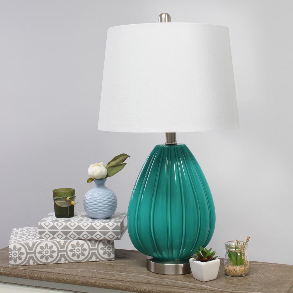 Elegant Designs Teal Creased Table Lamp with Fabric Shade. Picture 3
