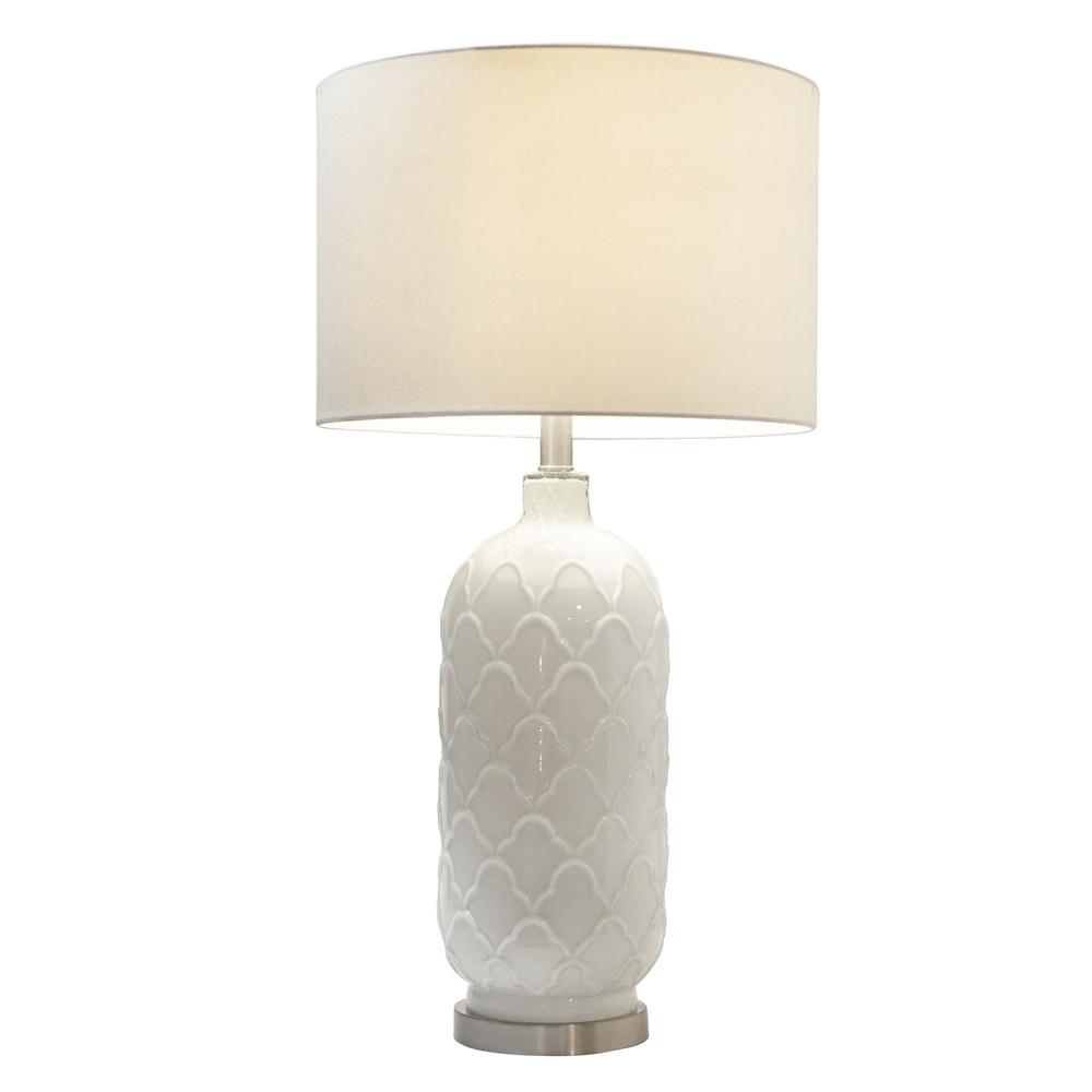 Elegant Designs White and Brushed Nickel Glass Table Lamp. Picture 1
