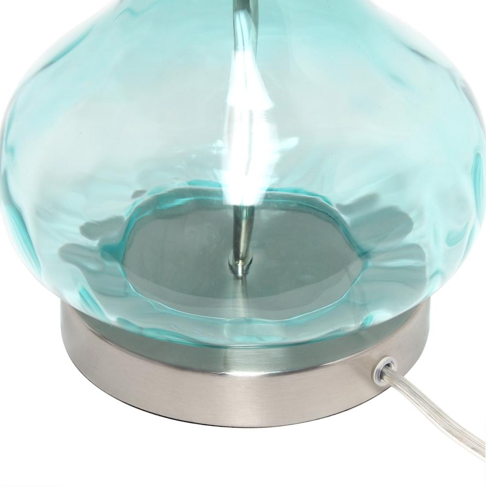 23.25" Modern Dimpled Glass Endtable Bedside Table Lamp, White Fabric Clear Blue. Picture 2