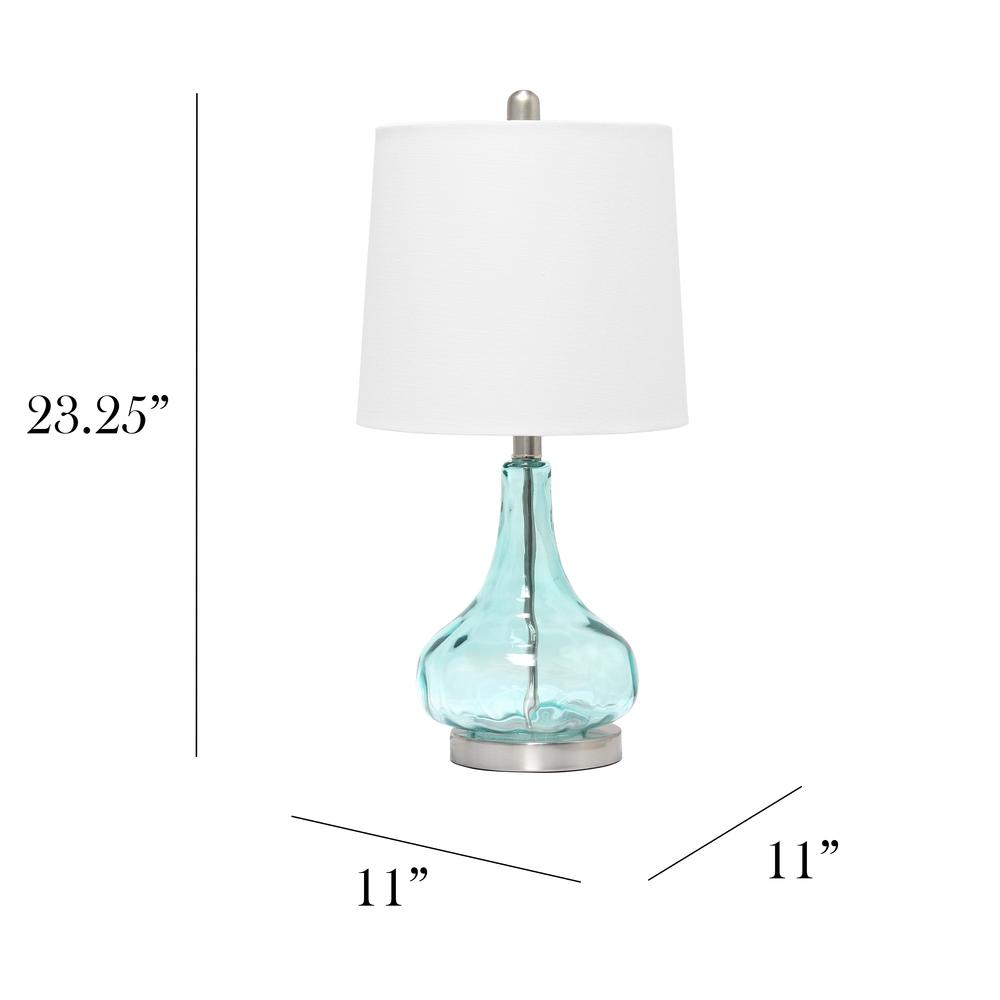 23.25" Modern Dimpled Glass Endtable Bedside Table Lamp, White Fabric Clear Blue. Picture 5