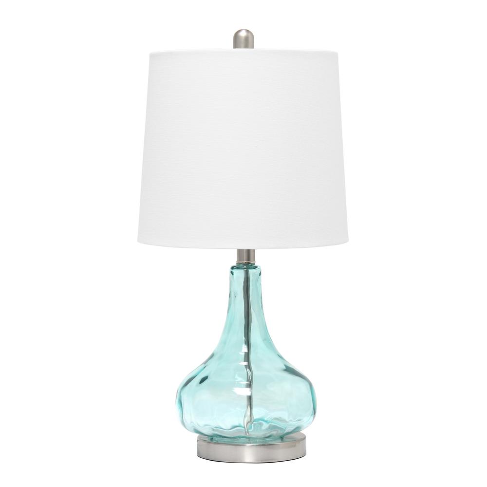 23.25" Modern Dimpled Glass Endtable Bedside Table Lamp, White Fabric Clear Blue. Picture 7