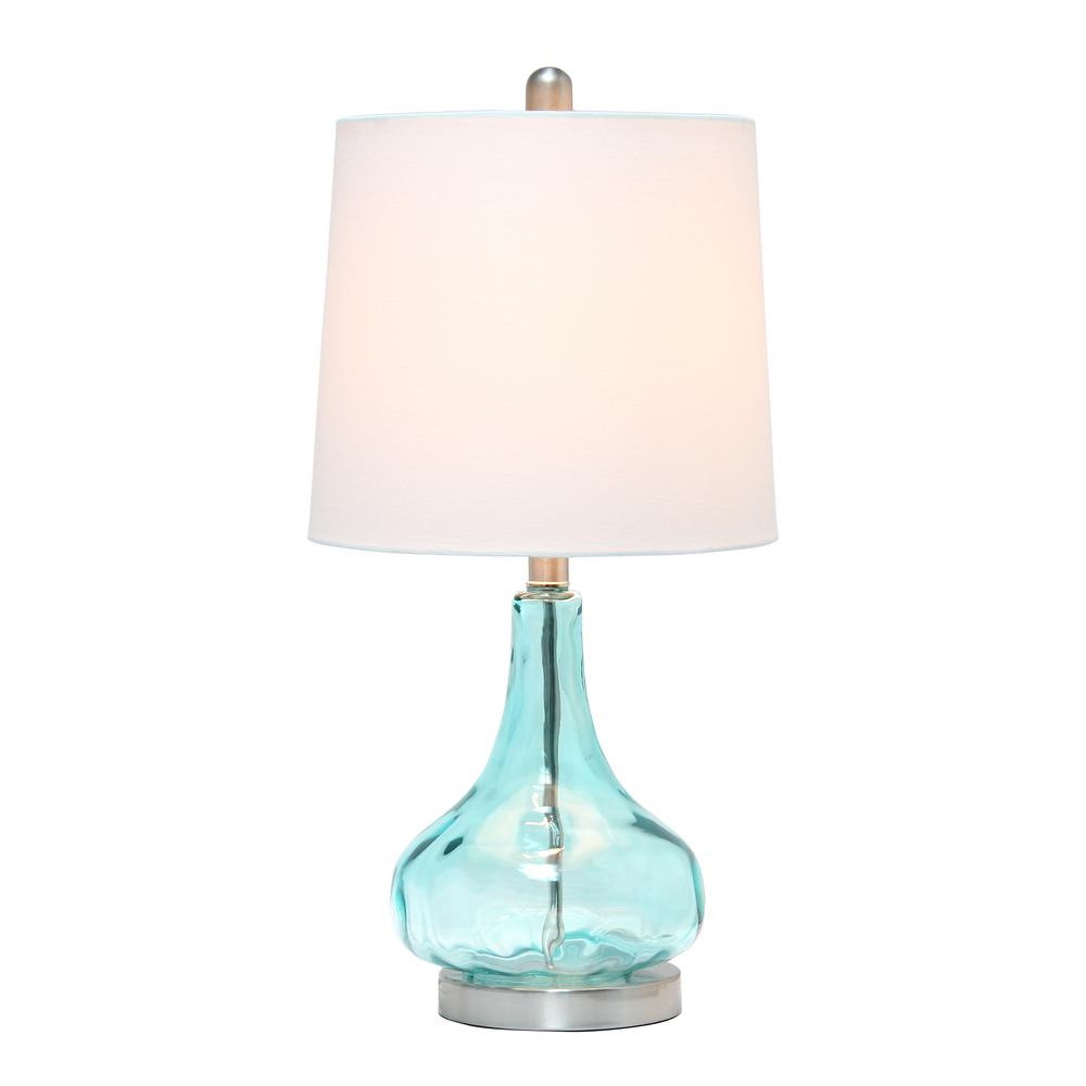23.25" Modern Dimpled Glass Endtable Bedside Table Lamp, White Fabric Clear Blue. Picture 1
