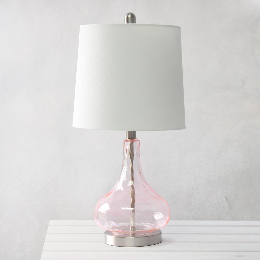 23.25" Modern Dimpled Glass Endtable Table Lamp, White Fabric Pink Rose Quartz. Picture 3