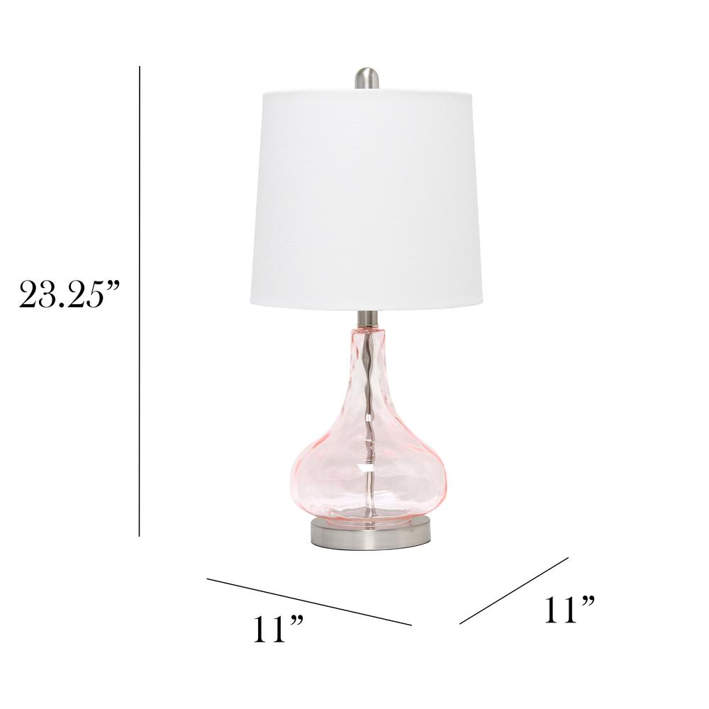 23.25" Modern Dimpled Glass Endtable Table Lamp, White Fabric Pink Rose Quartz. Picture 5