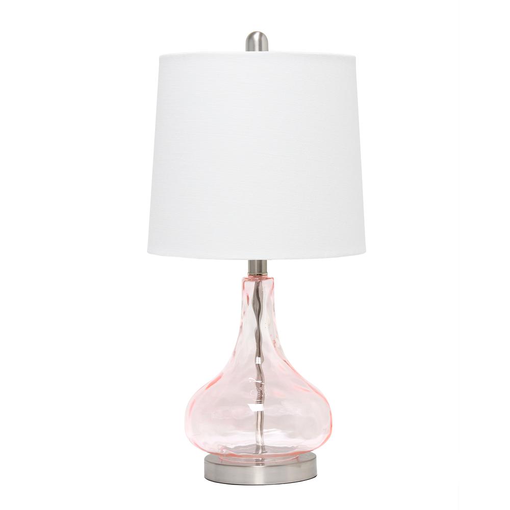 23.25" Modern Dimpled Glass Endtable Table Lamp, White Fabric Pink Rose Quartz. Picture 7